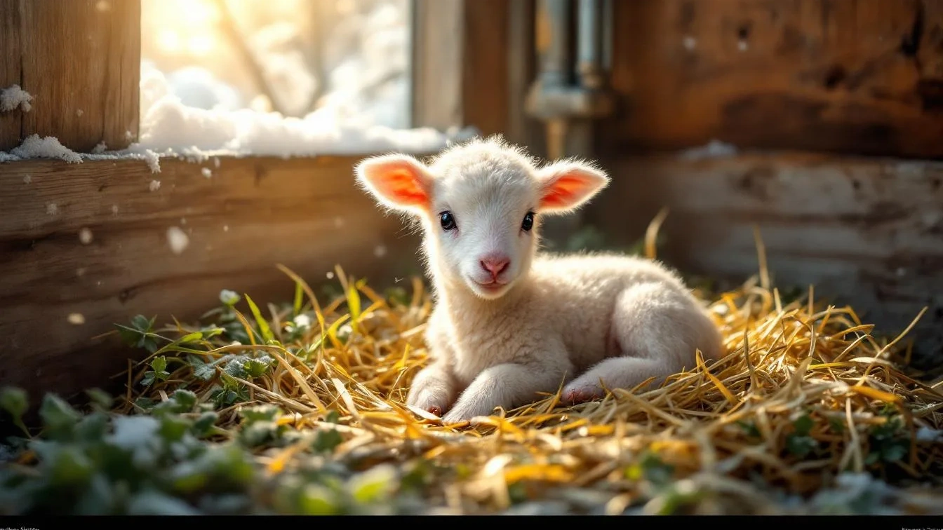Hoewel het nog winter is, verwelkomt de boerderij haar allereerste lammetje van het seizoen