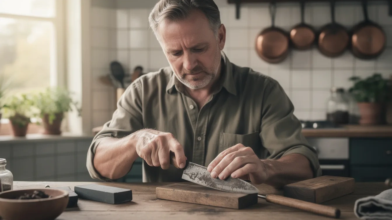 Messenexpert onthult de slijptechniek die oude messen weer vlijmscherp maakt