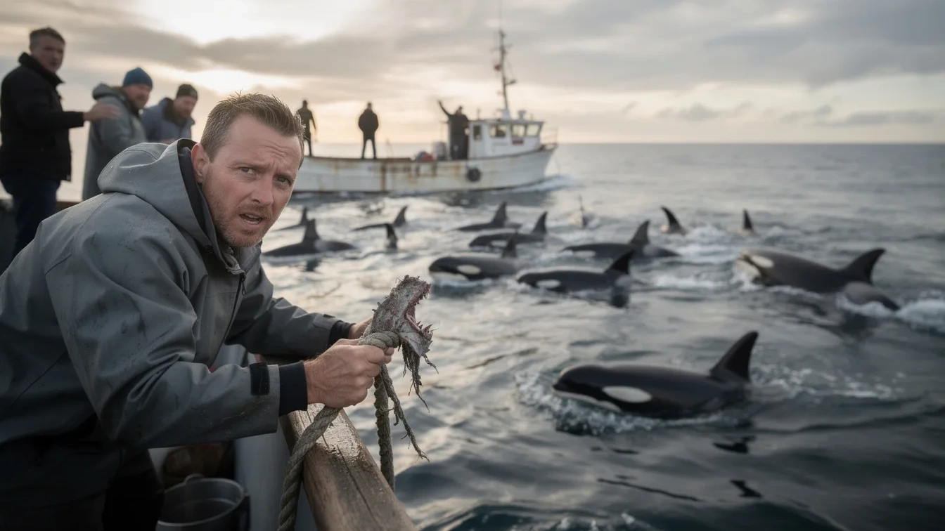 Vissers meldden haaien die hun ankerlijnen beten, seconden nadat orka’s hun boot omringden