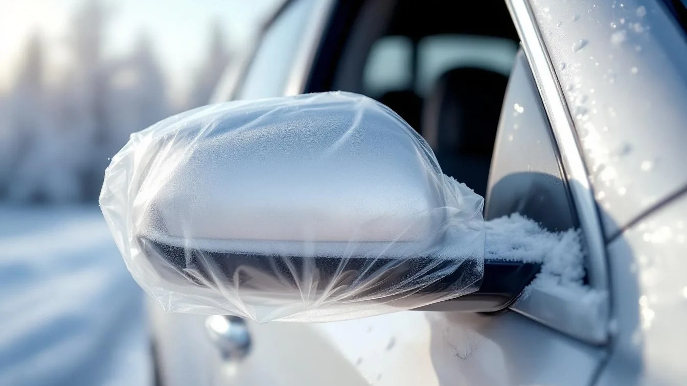 Waarom je altijd een plastic zakje om je zijspiegel moet doen als het gaat vriezen